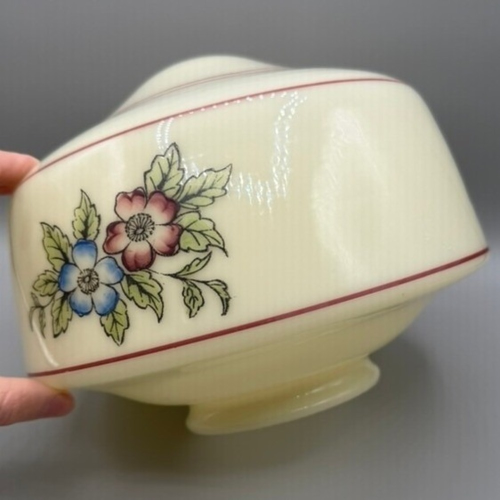 Vintage Cream Milk Glass Floral Ceiling Light Shade Hand Painted Blue & Pink
